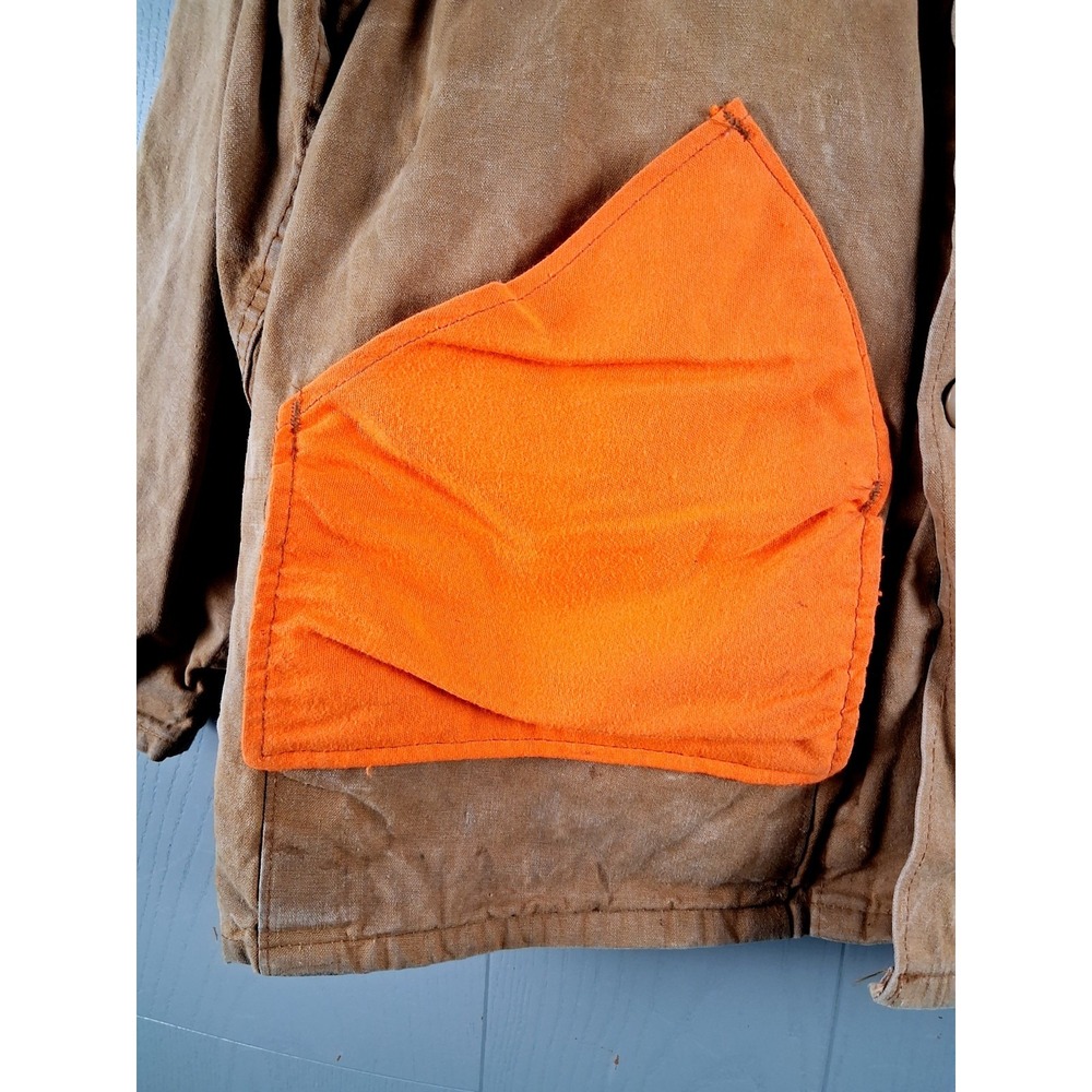 Vtg 80s SAFTBAK Hunting Jacket Duck Field Canvas Coat‎ L USA Biege Blaze Orange - Picture 9 of 12